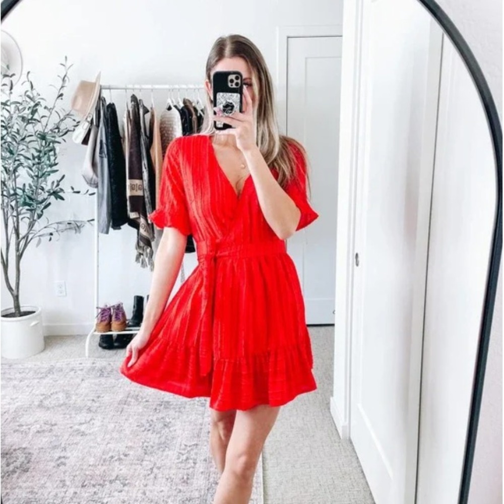 Hello Molly Wrap Dress 6 Red Mini Ruffle Flirty Glam Feminine Romantic Party Fun